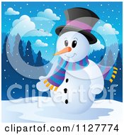 Cartoon Of A Christmas Snowman In A Top Hat And Scarf In The Snow Royalty Free Vector Clipart