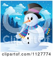 Poster, Art Print Of Christmas Snowman In A Top Hat And Scarf In The Snow