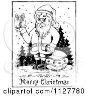 Poster, Art Print Of Merry Christmas Greeting And Sketched Santa In The Snow In Black And White