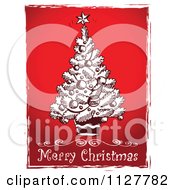 Cartoon Of A Merry Christmas Greeting And Sketched Tree Over Red Royalty Free Vector Clipart