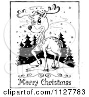 Poster, Art Print Of Merry Christmas Greeting And Sketched Reindeer In Black And White