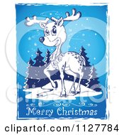 Poster, Art Print Of Merry Christmas Greeting And Sketched Reindeer Over Blue