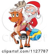 Poster, Art Print Of Santa Carrying A Bag And Riding A Reindeer