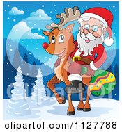 Poster, Art Print Of Santa Carrying A Bag And Riding A Reindeer In The Snow