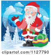 Poster, Art Print Of Santa Carrying A Bag And Presenting In The Snow