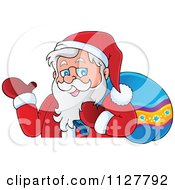 Poster, Art Print Of Santa Carrying A Bag And Presenting Over A Surface