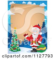 Poster, Art Print Of Christmas Frame Of Santa And A Christmas Tree By Parchment