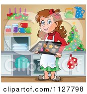 Poster, Art Print Of Happy Brunette Woman Baking Christmas Cookies