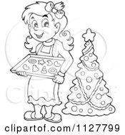 Poster, Art Print Of Outlined Woman Holding Christmas Cookies By A Tree