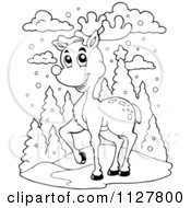 Poster, Art Print Of Outlined Christmas Reindeer In The Snow