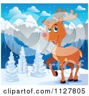 Poster, Art Print Of Cute Red Nosed Reindeer In The Snow