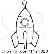 Cartoon Of An Outlined Toy Rocket Royalty Free Vector Clipart