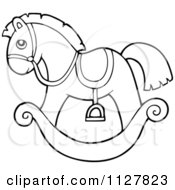 Cartoon Of An Outlined Toy Rocking Horse Royalty Free Vector Clipart by visekart