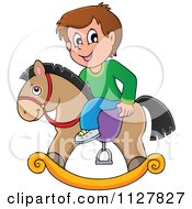 Poster, Art Print Of Boy Playing On A Toy Rocking Horse