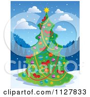 Cartoon Of A Live Christmas Tree In The Mountains Royalty Free Vector Clipart