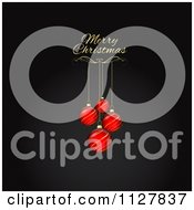 Clipart Of Gold Merry Christmas Text Over 3d Red Baubles On Carbon Fiber Royalty Free Vector Illustration