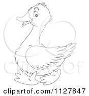 Cartoon Of An Outlined Cute Goose In Profile Royalty Free Clipart