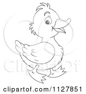 Cartoon Of An Outlined Cute Duckling In Profile Royalty Free Clipart by Alex Bannykh