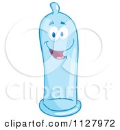 Cartoon Of A Blue Latex Condom Mascot Royalty Free Vector Clipart