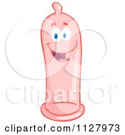 Cartoon Of A Happy Pink Latex Condom Mascot Royalty Free Vector Clipart