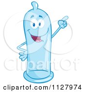 Blue Latex Condom Mascot Pointing