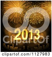 Poster, Art Print Of Golden Fireworks Over A City With Happy New Year 2013 Text