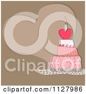 Poster, Art Print Of Heart Birthday Cake And Copyspace On Brown