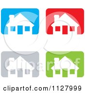 White Houses Over Colorful Rectangles Icons