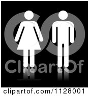Clipart Of Solid White Restroom Symbols And Reflections On Black Royalty Free Vector Illustration