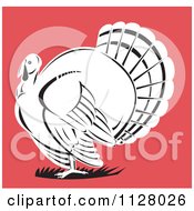 Poster, Art Print Of Black And White Thanksgiving Turkey Bird On Red