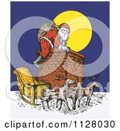 Poster, Art Print Of Retro Santa Climbing A Chimney On Christmas Eve