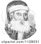 Clipart Of A Retro Black And White Engraved Santa Face Royalty Free Vector Illustration
