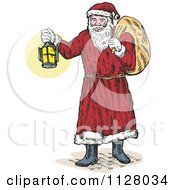 Poster, Art Print Of Christmas Santa Claus Holding Out A Lantern And Carrying A Bag