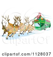 Poster, Art Print Of Christmas Reindeer Pulling A Santa Bus