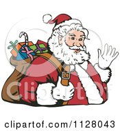 Poster, Art Print Of Christmas Santa Claus Carrying A Bag And Waving