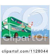 Poster, Art Print Of Christmas Santa Claus Waving From A Bus Pulled By Reindeer