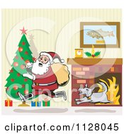 Poster, Art Print Of Dog Chasing Santa Through A Living Room On Christmas Eve