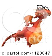 Clipart Of A 3d Red Dragon Wearing Glasses And Flying Royalty Free CGI Illustration