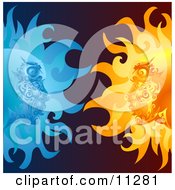 Opposites Attract Faces In The Sun And Moon Staring At Eachother Clipart Illustration by AtStockIllustration #COLLC11281-0021