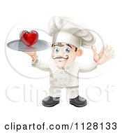 Clipart Of A Happy Chef Waving And Holding A Chef On A Platter Royalty Free Vector Illustration