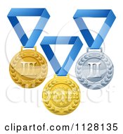 Poster, Art Print Of Gold Silver And Bronze Placement Award Medals On Blue Ribbons