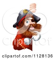 Cartoon Of A Friendly Pirate Captain Pointing At A Sign With A Hook Royalty Free Vector Clipart