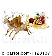 Poster, Art Print Of Magic Flying Christmas Reindeer And Santa In A Sleigh