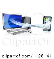 3d Desktop Computer And Cell Phone Syncing Together
