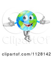 Cartoon Of A 3d Happy World Globe Mascot Standing Royalty Free Vector Clipart