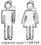 Clipart Of Grayscale Sketched Male And Female Restroom Symbols Royalty Free Vector Illustration
