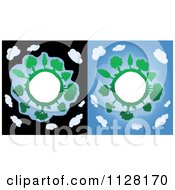 Clipart Of Tree Globe Frames Over Black And Blue With Clouds Royalty Free Vector Illustration