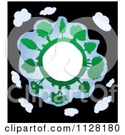 Clipart Of A Tree Globe Frame Over Black With Clouds Royalty Free Vector Illustration