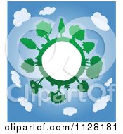 Clipart Of A Tree Globe Frame Over Blue With Clouds Royalty Free Vector Illustration