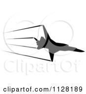 Clipart Of A Black Silhouetted Airplane And Contrails 4 Royalty Free Vector Illustration